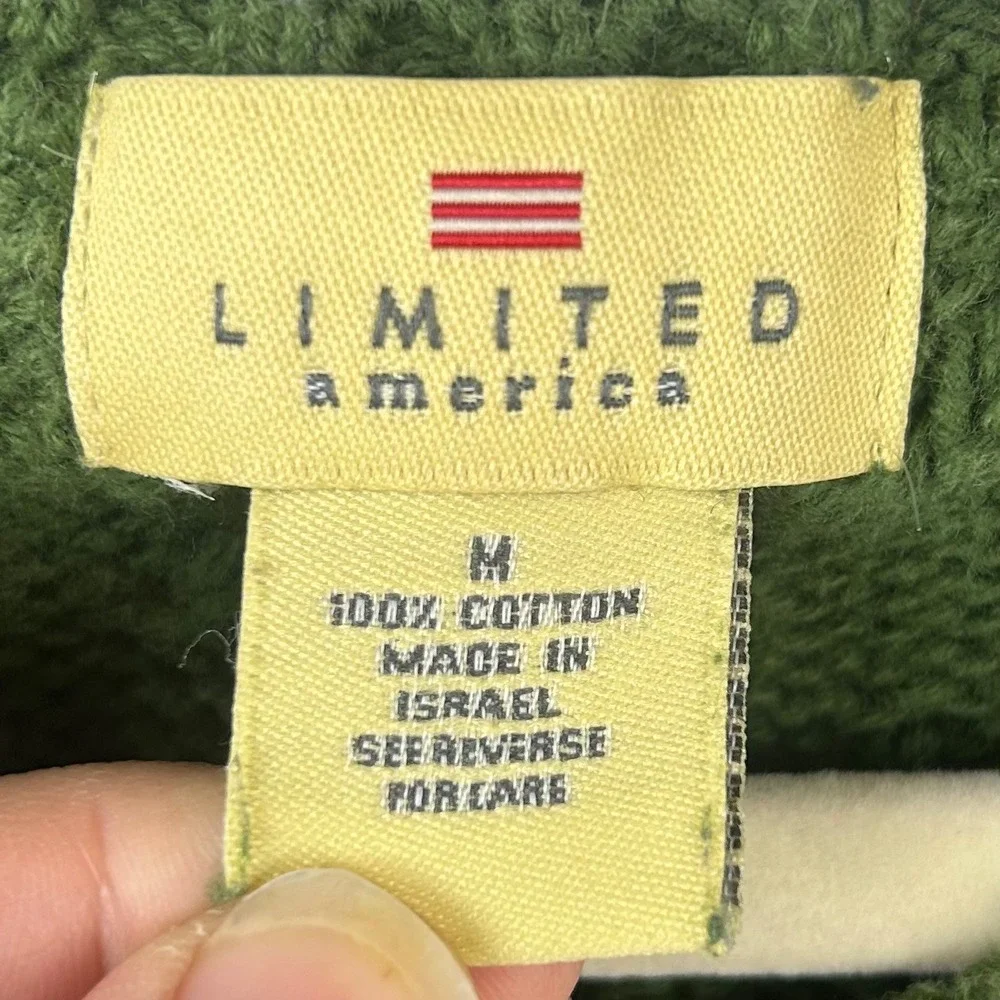 The Limited America Green Cable Knit V Neck Sweater Vest Crop Medium Vintage 90s